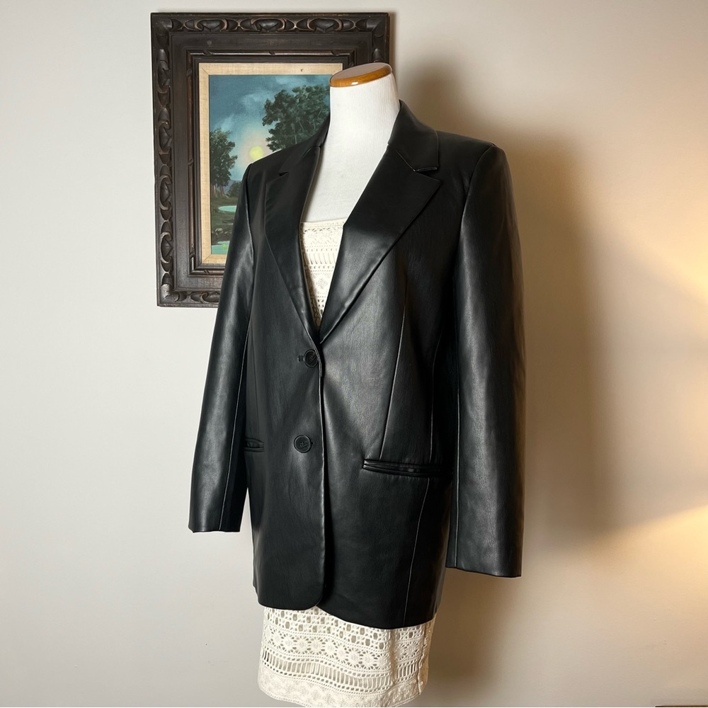 Zara Black Faux Leather Blazer Jacket